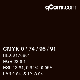 颜色代码: CMYK 0 / 74 / 96 / 91 | qconv.com