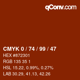 カラーコード: CMYK 0 / 74 / 99 / 47 | qconv.com