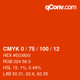 颜色代码: CMYK 0 / 75 / 100 / 12 | qconv.com