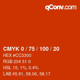 颜色代码: CMYK 0 / 75 / 100 / 20 | qconv.com