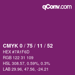 颜色代码: CMYK 0 / 75 / 11 / 52 | qconv.com