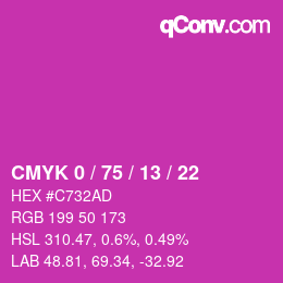 カラーコード: CMYK 0 / 75 / 13 / 22 | qconv.com