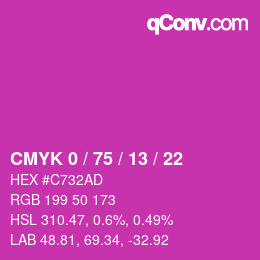 カラーコード: CMYK 0 / 75 / 13 / 22 | qconv.com