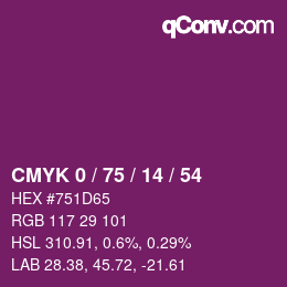 颜色代码: CMYK 0 / 75 / 14 / 54 | qconv.com