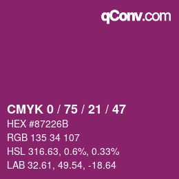 Código de color: CMYK 0 / 75 / 21 / 47 | qconv.com