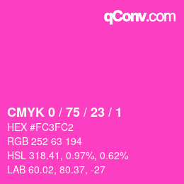 カラーコード: CMYK 0 / 75 / 23 / 1 | qconv.com
