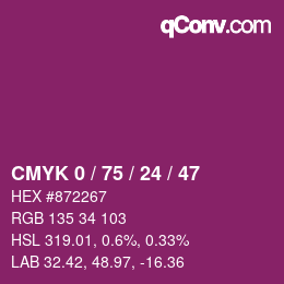 カラーコード: CMYK 0 / 75 / 24 / 47 | qconv.com