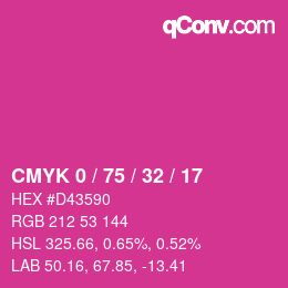 カラーコード: CMYK 0 / 75 / 32 / 17 | qconv.com
