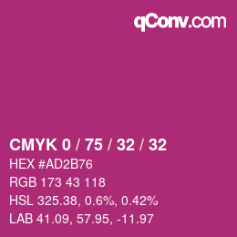 カラーコード: CMYK 0 / 75 / 32 / 32 | qconv.com