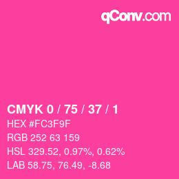 カラーコード: CMYK 0 / 75 / 37 / 1 | qconv.com