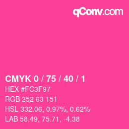 Farbcode: CMYK 0 / 75 / 40 / 1 | qconv.com