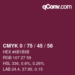 颜色代码: CMYK 0 / 75 / 45 / 58 | qconv.com