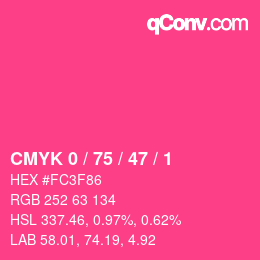 颜色代码: CMYK 0 / 75 / 47 / 1 | qconv.com