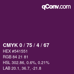 カラーコード: CMYK 0 / 75 / 4 / 67 | qconv.com