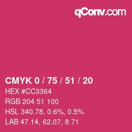 颜色代码: CMYK 0 / 75 / 51 / 20 | qconv.com