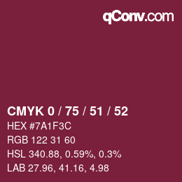 颜色代码: CMYK 0 / 75 / 51 / 52 | qconv.com