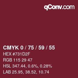 颜色代码: CMYK 0 / 75 / 59 / 55 | qconv.com