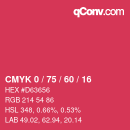 カラーコード: CMYK 0 / 75 / 60 / 16 | qconv.com