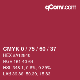カラーコード: CMYK 0 / 75 / 60 / 37 | qconv.com