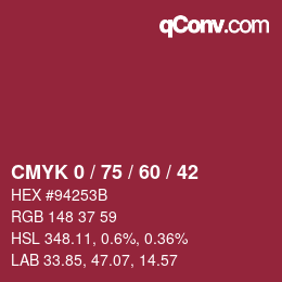 カラーコード: CMYK 0 / 75 / 60 / 42 | qconv.com