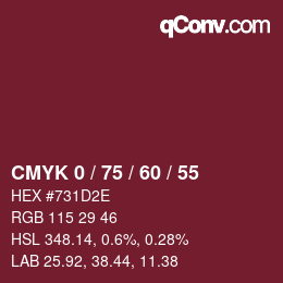 颜色代码: CMYK 0 / 75 / 60 / 55 | qconv.com
