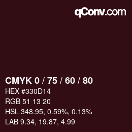 カラーコード: CMYK 0 / 75 / 60 / 80 | qconv.com