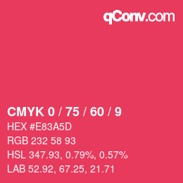 颜色代码: CMYK 0 / 75 / 60 / 9 | qconv.com