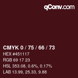 カラーコード: CMYK 0 / 75 / 66 / 73 | qconv.com