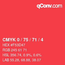 Color code: CMYK 0 / 75 / 71 / 4 | qconv.com