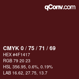 Farbcode: CMYK 0 / 75 / 71 / 69 | qconv.com