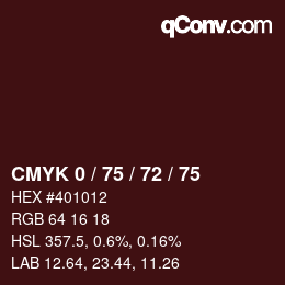 Farbcode: CMYK 0 / 75 / 72 / 75 | qconv.com