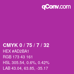 カラーコード: CMYK 0 / 75 / 7 / 32 | qconv.com