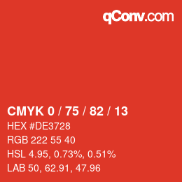 カラーコード: CMYK 0 / 75 / 82 / 13 | qconv.com