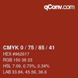 Farbcode: CMYK 0 / 75 / 85 / 41 | qconv.com