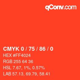 Farbcode: CMYK 0 / 75 / 86 / 0 | qconv.com