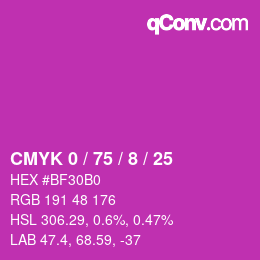 カラーコード: CMYK 0 / 75 / 8 / 25 | qconv.com