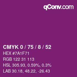 颜色代码: CMYK 0 / 75 / 8 / 52 | qconv.com