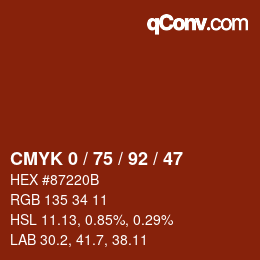Color code: CMYK 0 / 75 / 92 / 47 | qconv.com