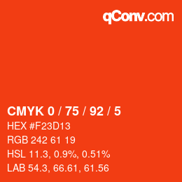 カラーコード: CMYK 0 / 75 / 92 / 5 | qconv.com