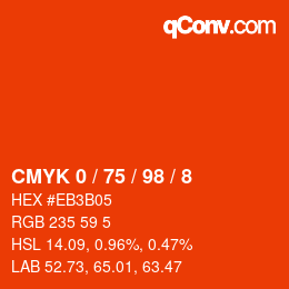 颜色代码: CMYK 0 / 75 / 98 / 8 | qconv.com