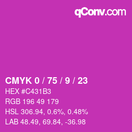 カラーコード: CMYK 0 / 75 / 9 / 23 | qconv.com