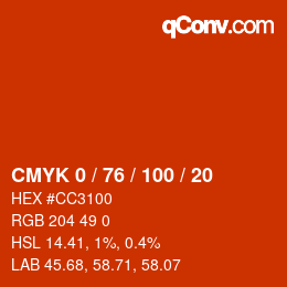 颜色代码: CMYK 0 / 76 / 100 / 20 | qconv.com