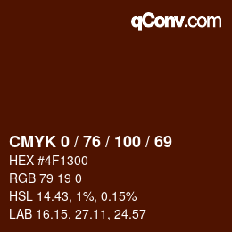 颜色代码: CMYK 0 / 76 / 100 / 69 | qconv.com
