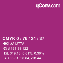カラーコード: CMYK 0 / 76 / 24 / 37 | qconv.com