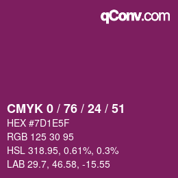 カラーコード: CMYK 0 / 76 / 24 / 51 | qconv.com
