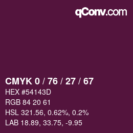 カラーコード: CMYK 0 / 76 / 27 / 67 | qconv.com