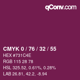 カラーコード: CMYK 0 / 76 / 32 / 55 | qconv.com