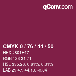 Color code: CMYK 0 / 76 / 44 / 50 | qconv.com