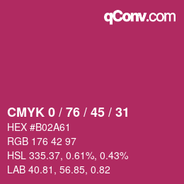 Farbcode: CMYK 0 / 76 / 45 / 31 | qconv.com