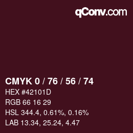 Color code: CMYK 0 / 76 / 56 / 74 | qconv.com